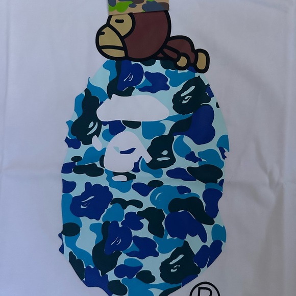 Bape White Tee with Green and Blue Camo Tag - Picture 5 of 8